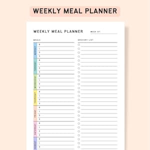 Weekly Meal Planner With Grocery List Printable | Family Meal Prep ...