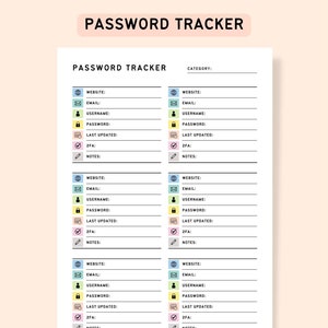 Password Tracker, Password Keeper, Printable Password Log, Password List, Password Sheet, Password Organizer | Digital and Printable PDF