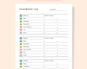 Password Log Printable, Password Tracker with 2FA and Backup codes, Password Keeper, Password Organizer | Digital and Printable PDF
