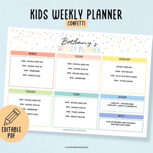 Editable Kids Weekly Calendar Template Printable Kids Weekly - Etsy ...
