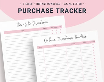 Purchase Orders Tracker, Online Shopping List Printable, Online Purchases Log, Items to buy List, Tracker Online Insert, Packages Tracking
