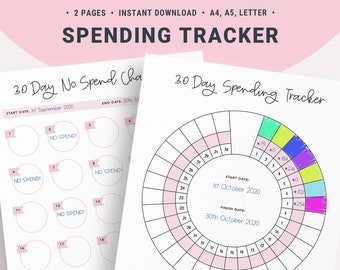 Spending Tracker, No Spend Challenge Printable, Monthly Budget, 30 Day No Spend, Personal Finance Savings Tracker Challenge