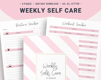 Self Care Planner Kit, Self Care Journal, Anxiety Relief Printable, Health and Wellness Planner, Fitness Planner, Digital Download