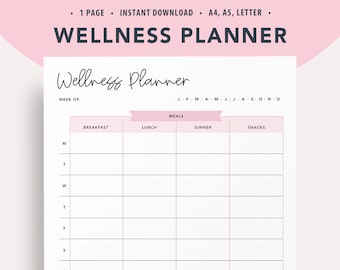 Wellness and Self Care Planner Chart, Printable Health and Wellness Tracker, Workout and Meal Planner Kit - Digital Download