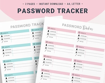 Password Tracker, Password Keeper, Printable Password Log, Password List, Password Sheet, Password Organizer