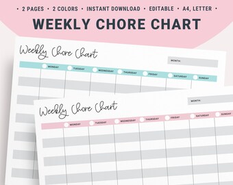 Printable Family Chore Chart, Cleaning Schedule, Weekly Responsibility Chart, Daily Chores List, Weekly Chore Template, Household Job Chart