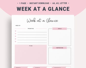 Weekly Planner To Do List - Goal Planner - Digital Download Printable Planner