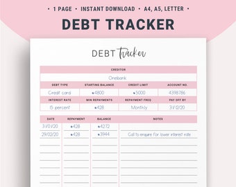 Debt Tracker, Debt Snowball Spreadsheet, Debt Repayment Printable, Debt Free, Debt Payoff, Bill Tracker, Expense Tracker