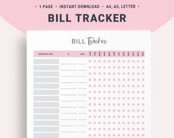 Bill Tracker, Payment Tracker, Monthly Bills, Budget Printable, Bills Organizer Log, Bills Planner, Expense Tracker, Bill Payment Tracker