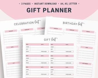 Perpetual Birthday Calendar Planner, Gift List Printable, Celebration Planner, Birthday Reminder, Important Dates