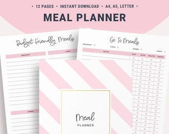 Meal Planner Printable, Meal Plan Template, Meal Prep, Grocery List, Weekly Menu Template, Food Calendar, Kitchen Organization