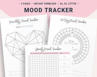 Mood Tracker Printable, Monthly Mood Chart, Mood Planner, Yearly Moods, Anxiety Tracker, Mood Journal, Tracker Mood, Depression Tracker