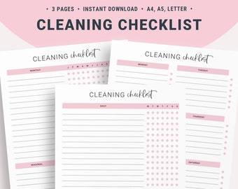 Cleaning Schedule Printable, Home Cleaning Checklist, Cleaning Template, Chore Chart, Monthly Household Cleaning list, Cleaning Calendar