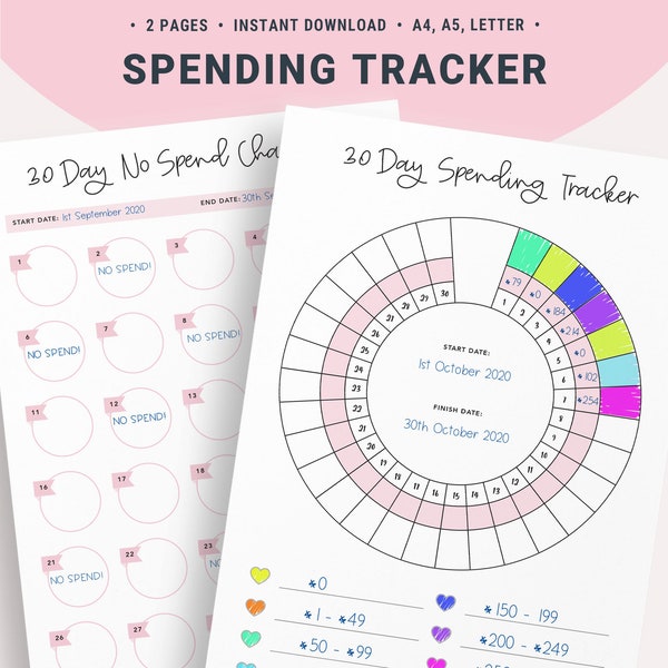 Spending Tracker, No Spend Challenge Printable, Monthly Budget, 30 Day No Spend, Personal Finance Savings Tracker Challenge