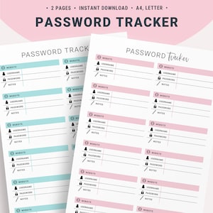 Password Tracker, Password Keeper, Printable Password Log, Password List, Password Sheet, Password Organizer