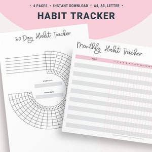 Habit Tracker Printable, Daily Habits Chart, Daily Monthly Yearly Habits, Circular Habit Chart, Habit Planner, 30 Day Habit Routine Log