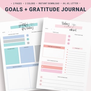 Gratitude Journal Printable, Goal Setting, Daily Gratitude Planner, Goals Printable, Journal Prompts, Goal Tracker, Daily Affirmations
