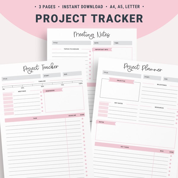 Daily Project Planner, To Do List, Work Planner, Student Project Tracker, Project Management, Digital Download Printable Planner