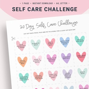 Self Care 30 Day Challenge Printable Planner, Self Care Calendar, Self Love Wellness Planner