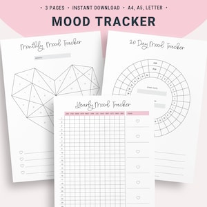 Afdrukbaar stemmingstracker, maandelijkse stemmingsgrafiek, stemmingsplanner, jaarlijkse stemmingen, angsttracker, stemmingsdagboek, stemmingstracker, depressietracker