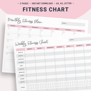 Fitnessplanner training afdrukbaar, wekelijkse fitnessgrafiek, maandelijkse trainingskalender, sjabloon voor gezondheid en welzijn, activiteitenplanner