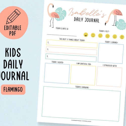 Kids Daily Journal Printable Diary for Children Journal - Etsy