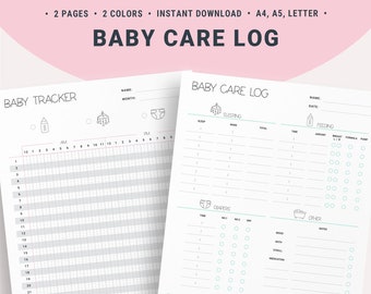 Printable Baby Care Log, Baby Tracker, Newborn Tracker, Nanny Log, Infant Care Log, Feeding Log, Sleep Log - Digital Download