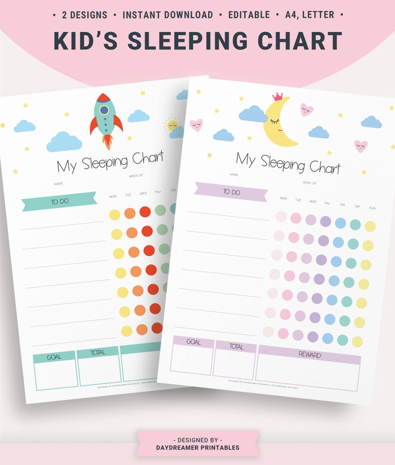 Kids Stay in Bed All Night Reward Chart Toddler Sleeping Etsy
