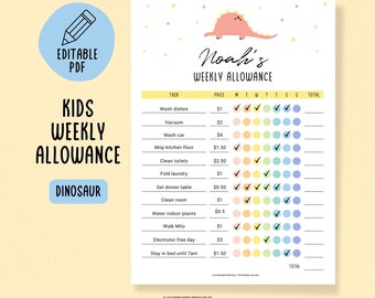 Personalized Kids Weekly Allowance Chore Chart Tracker, How to Earn Money Chore Chart List for Kids, Editable PDF Instant Download