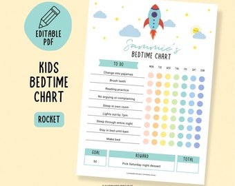 Kids Bedtime Routine Chart Editable, Stay In Bed Reward Chart Printable, Toddler Bedtime Routine Chart, Personalized Kids Routine and Chores