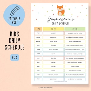 Editable Kids Daily Planner, Kids Schedule Printable, Schedule for Kids, Editable Kids Routine Chart, Homeschool Schedule Template