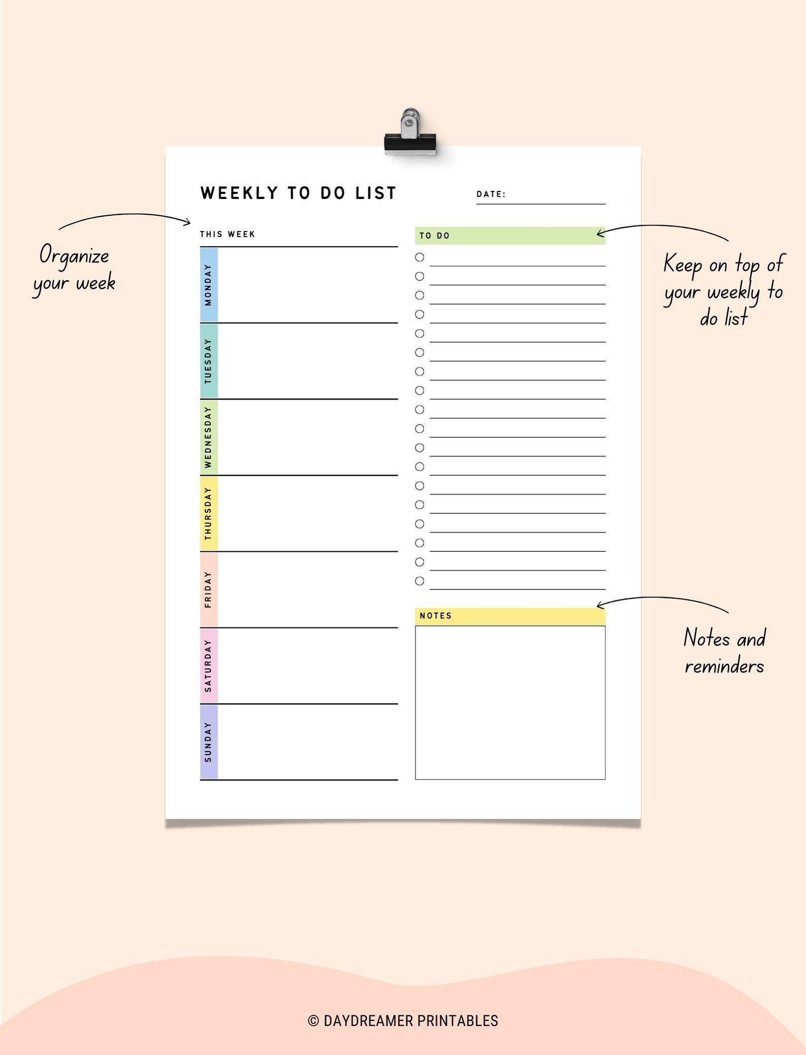 Weekly Schedule Task Organizer Form.pdf Weekly Task Planner, Printable to Do List, Weekly Productivity Planner ...