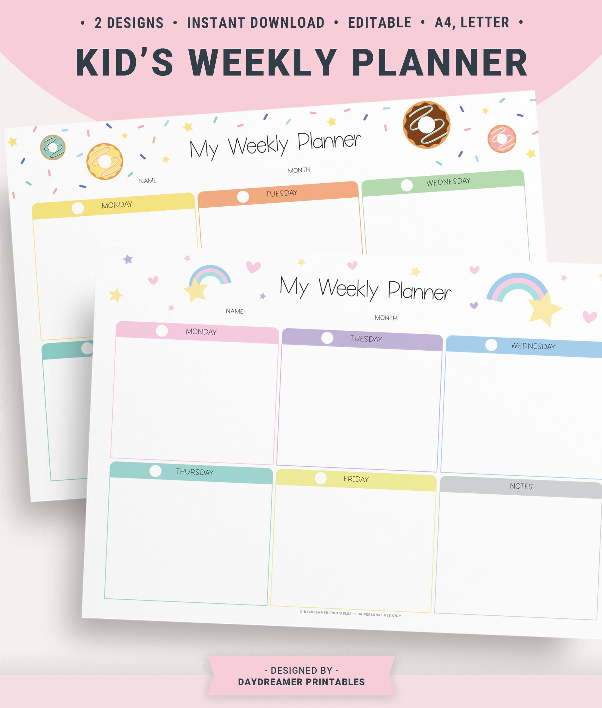 Editable kids weekly calendar template printable kids weekly etsy