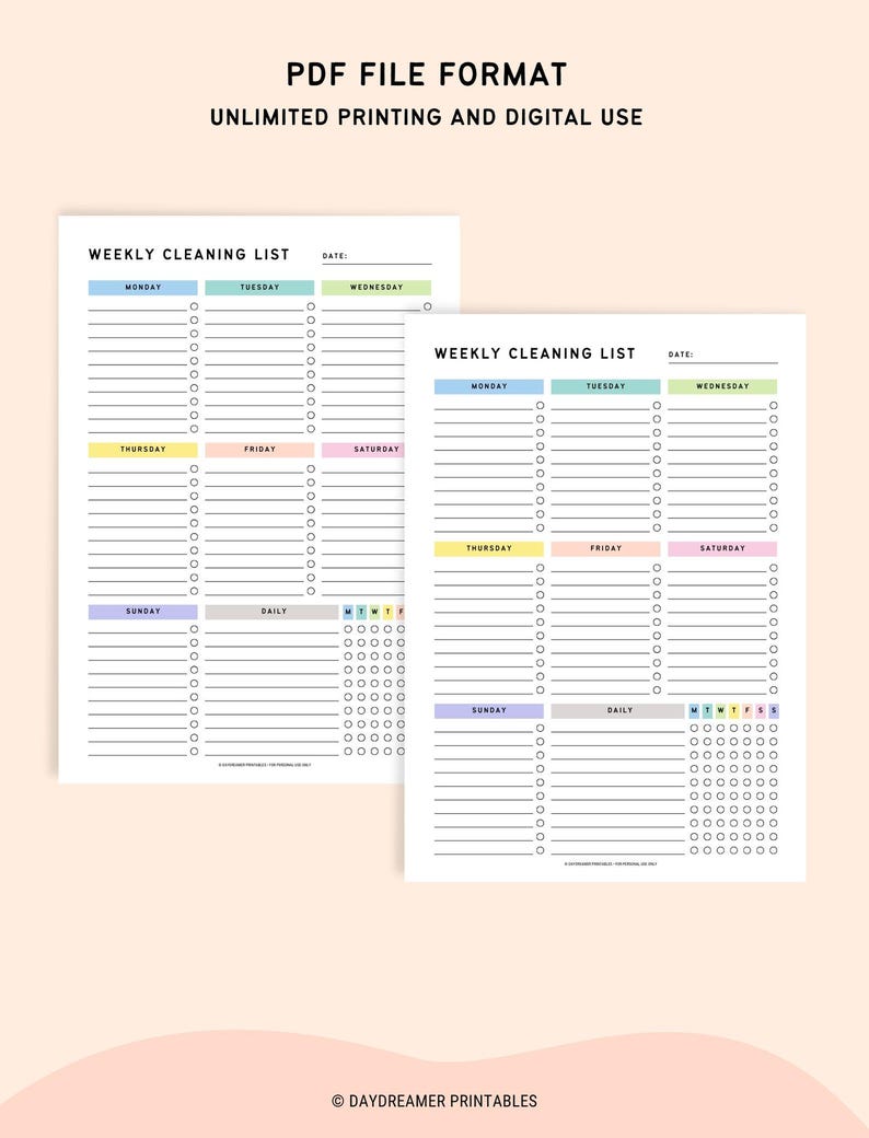 Weekly cleaning checklist printable daily weekly cleaning routine