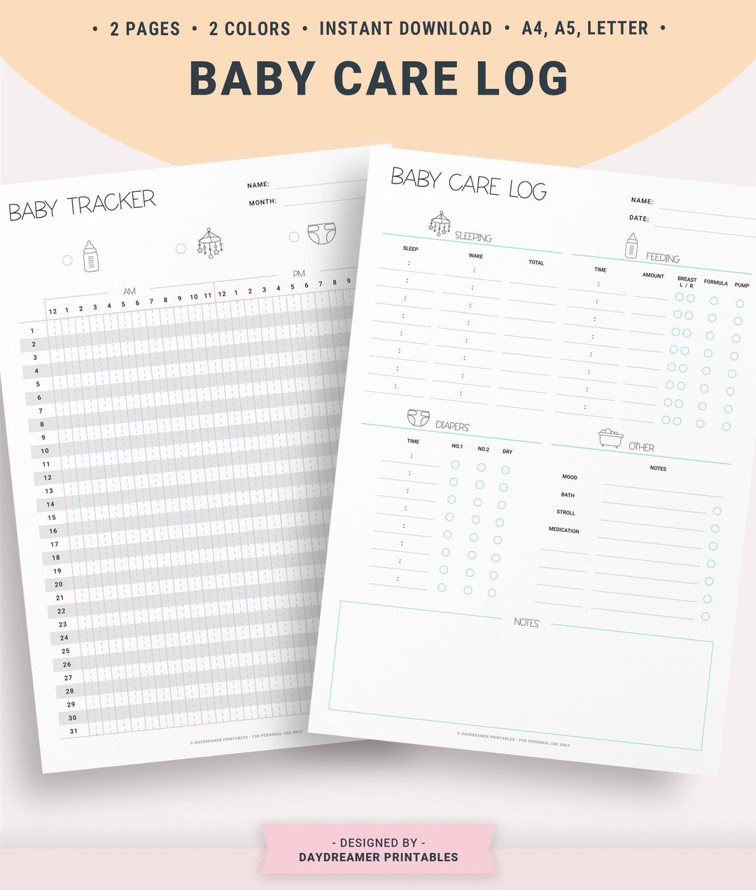 Printable Baby Care Log Baby Tracker Newborn Tracker Nanny - Etsy Australia