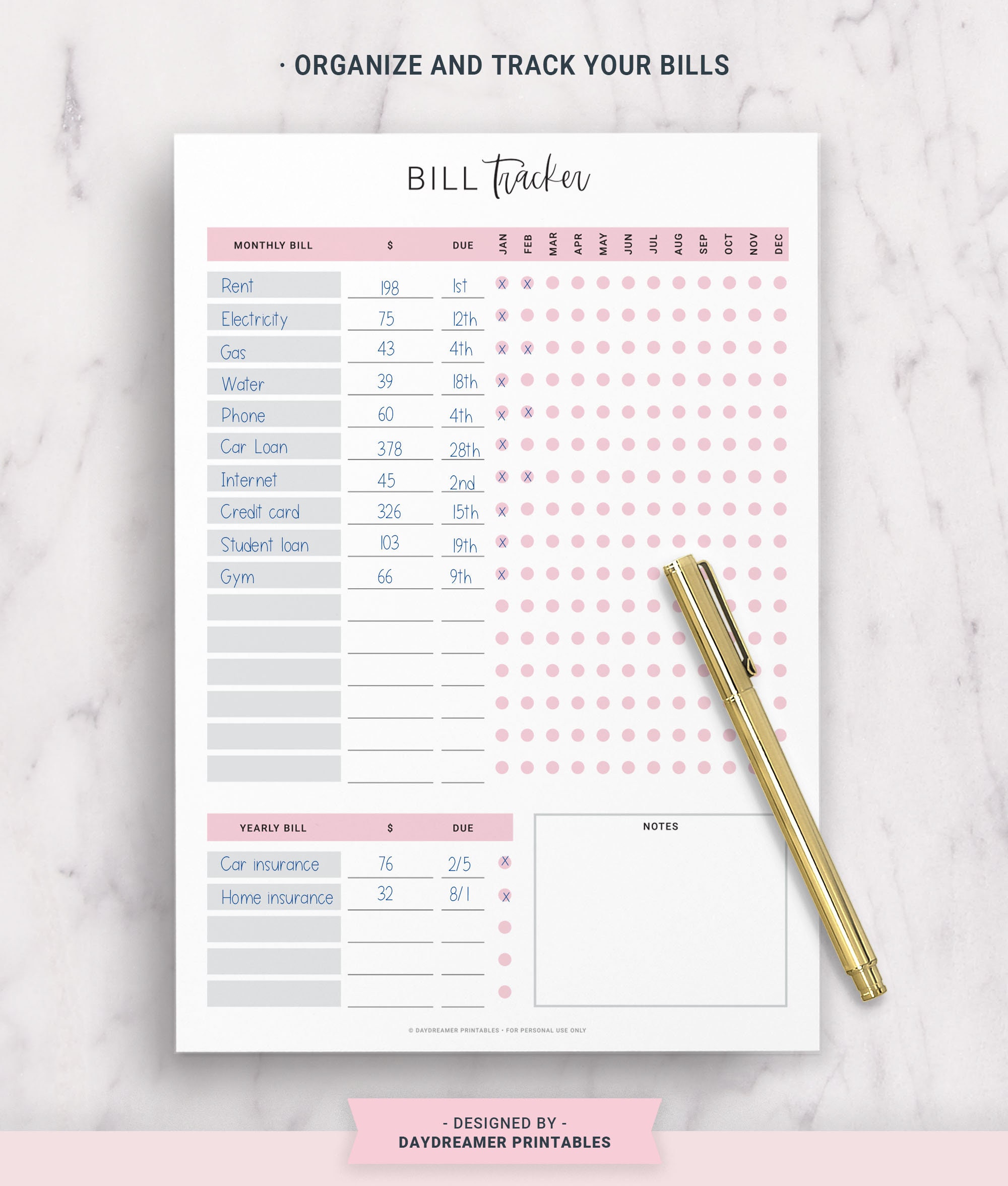 Bill Tracker, Payment Tracker, Monthly Bills, Budget Printable, Bills