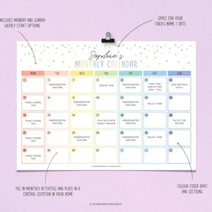 Editable Kids Calendar Printable, Toddler Monthly Chart, Kids Daily ...
