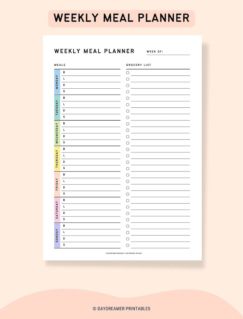 Weekly Meal Planner With Grocery List Printable | Family Meal Prep ...