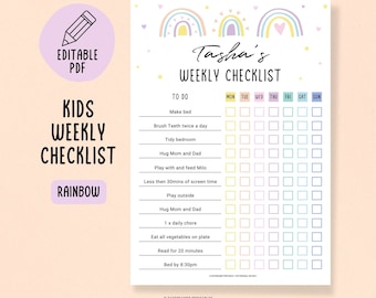 Editable Kids Weekly Routine Checklist, Behavior Chart for Kids, School Routine, Visual Schedule for Children, Homeschool Activity Template