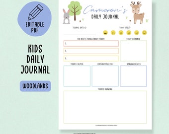 Gratitude Journal Printable Template for Kids, Personalized Daily Journal Pages for Kids, Gratitude Journal Prompts, After School Routine