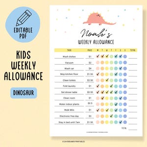 Kids Weekly Allowance Chore Chart | Editable Kids Chores and Allowance Tracker | Kids Chore List for Money Reward | PDF Instant Download