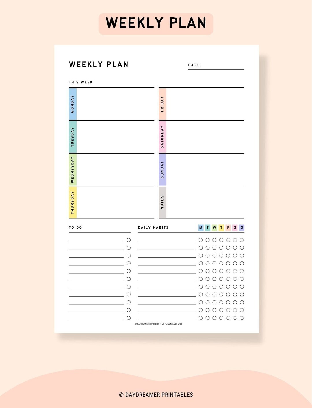 Weekly Planner Printable With Daily Habit Tracker and to Do List ...