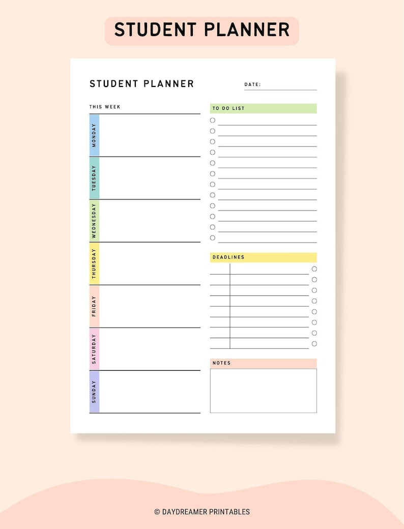 Student Planner Printable, Assignment Tracker to Do List, Weekly ...