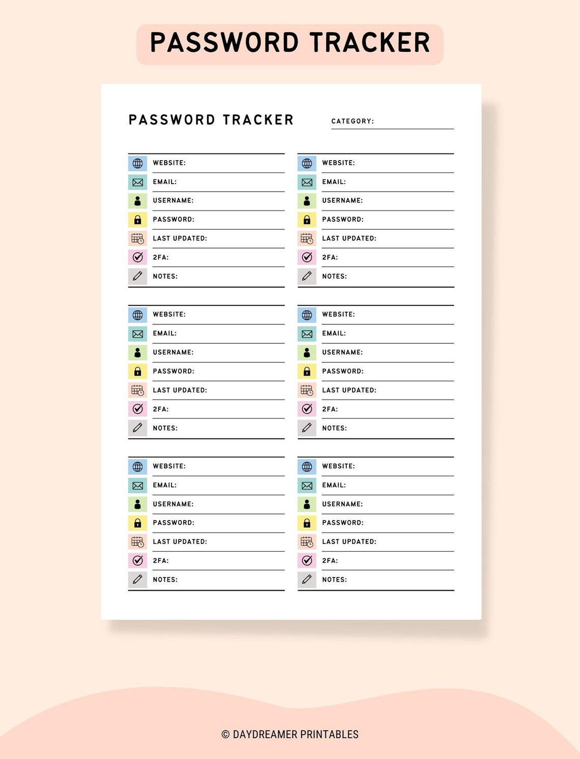 Password Tracker, Password Keeper, Printable Password Log, Password ...