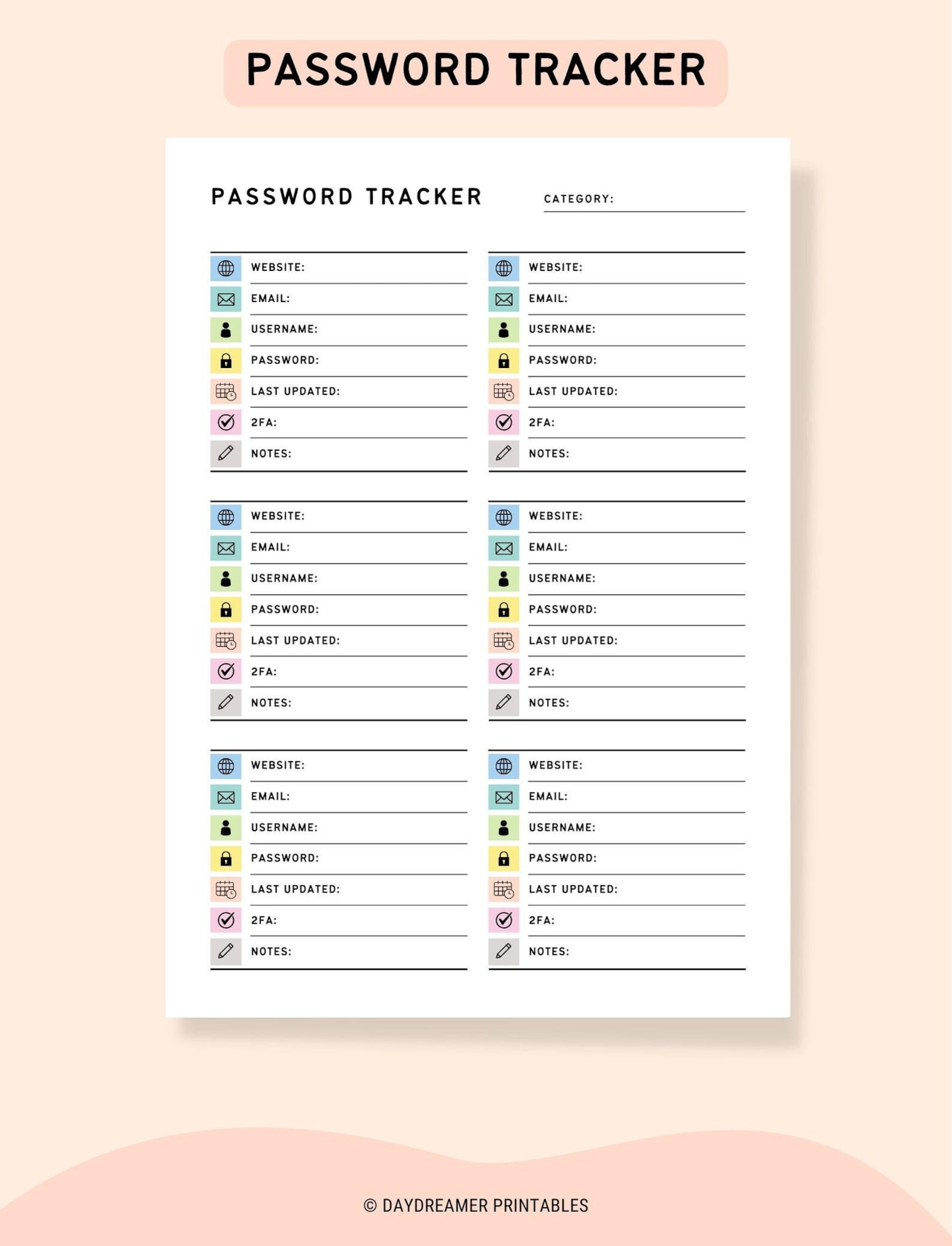 Password Tracker, Password Keeper, Printable Password Log, Password ...