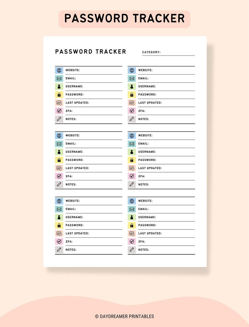 Password Tracker, Password Keeper, Printable Password Log, Password ...