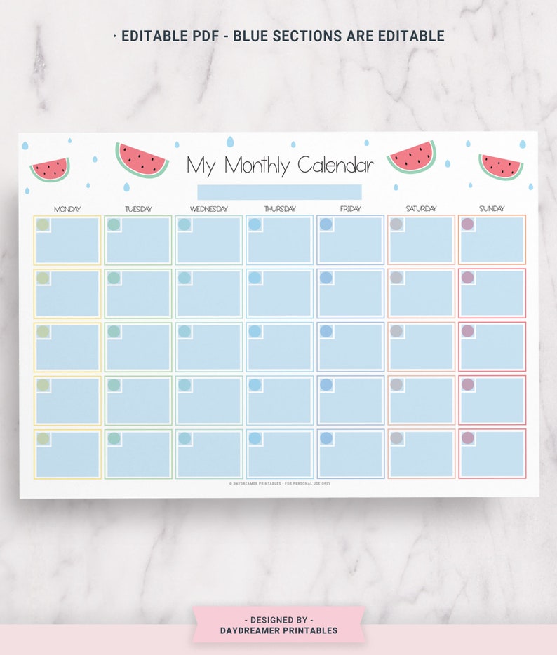 editable kids calendar printable toddler monthly chart