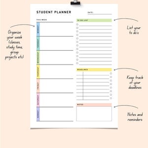 Student Planner Printable, Assignment Tracker to Do List, Weekly ...