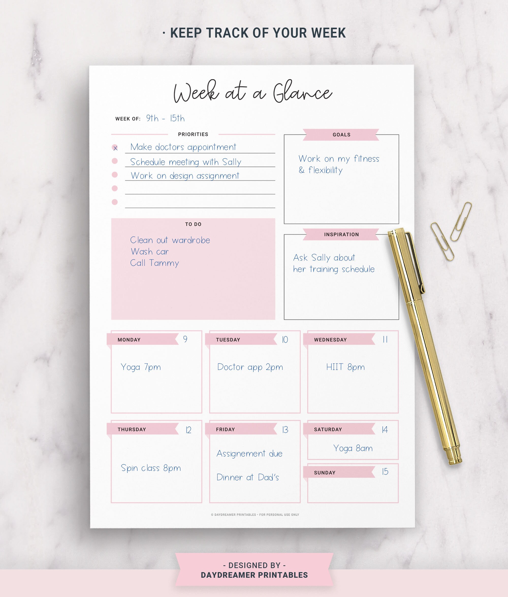Weekly Planner to Do List - Goal Planner - Digital Download Printable ...