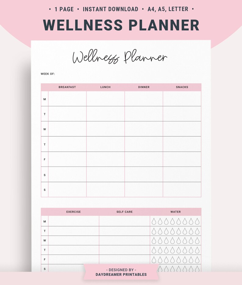 Weekly Wellness Self Care Tracker Printable